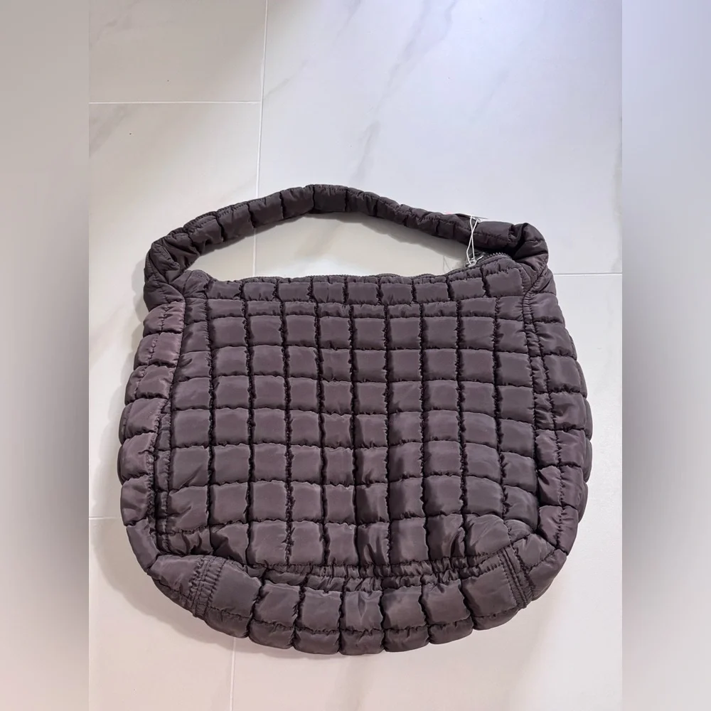 NWT Quilted Carryall Tote Bag Chocolate Brown Free People FP Movement Gym Hobo